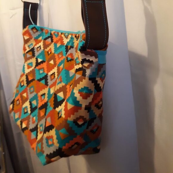 New Southwestern Geometric print Shoulder bag Purse Teracottta Brown Turquoise - Picture 8 of 10